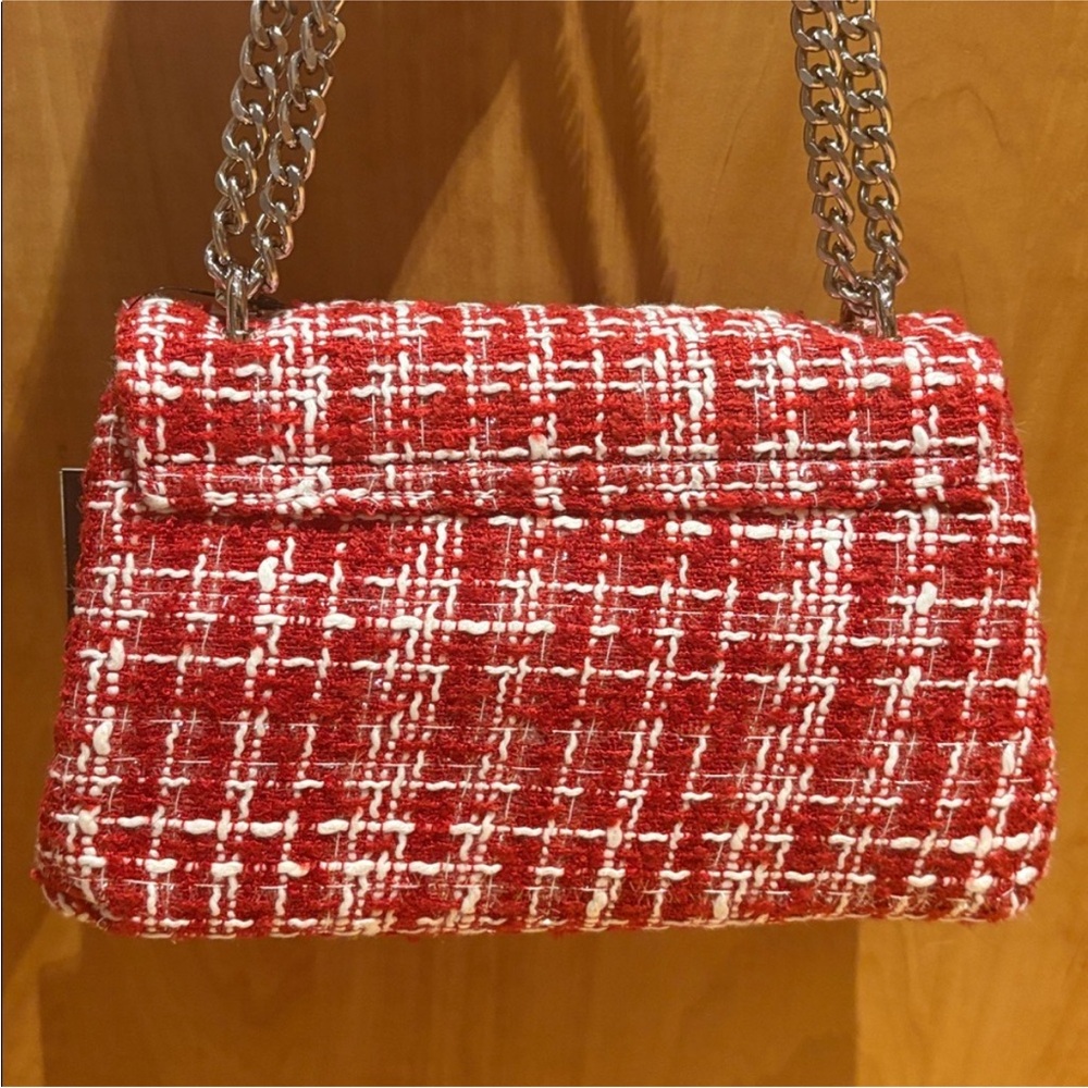 Badgley Mischka Red and White Tweed Shoulder Bag - Picture 8 of 17